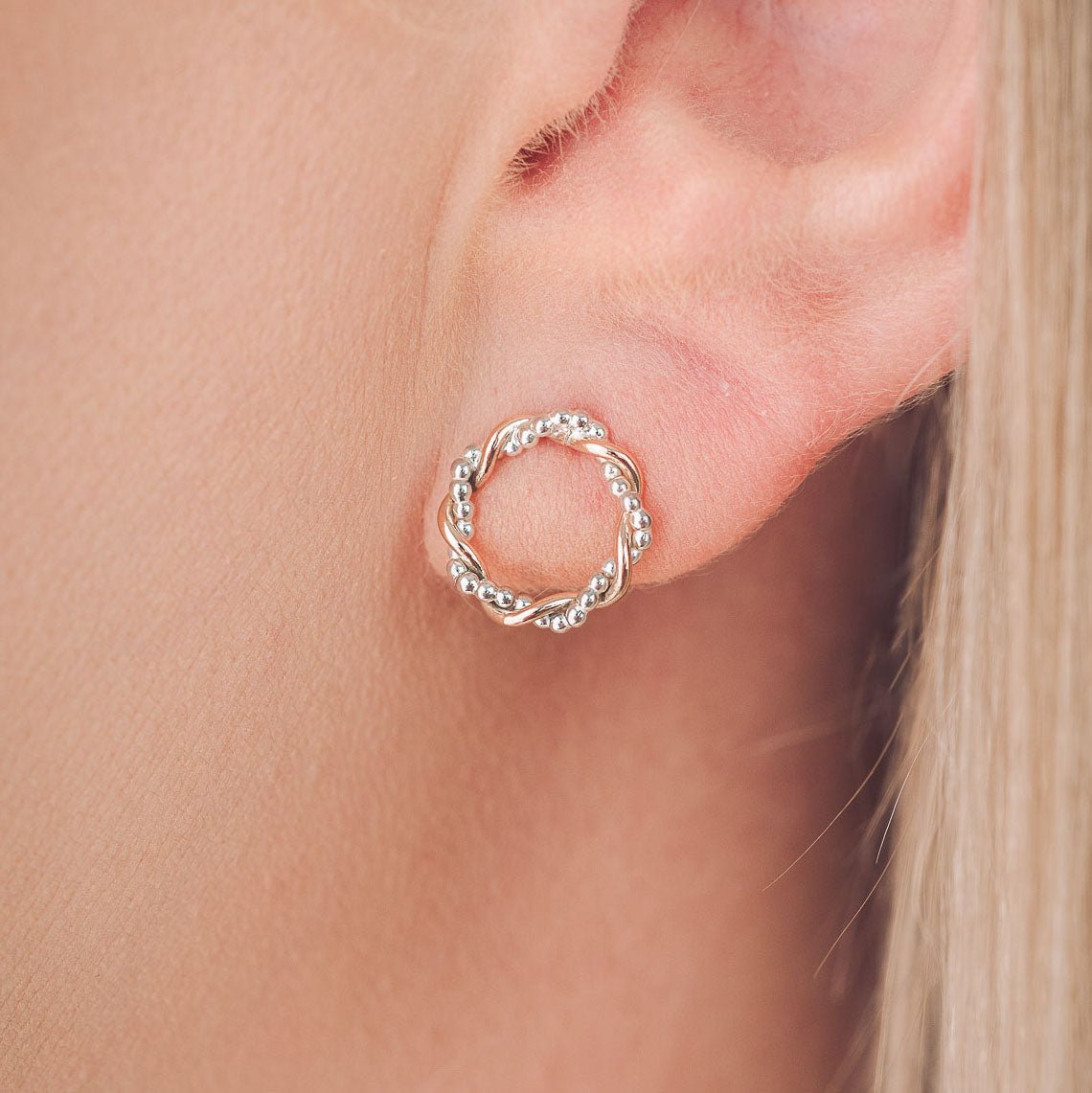 Bramble 9ct Rose Gold and Silver Stud Earrings - Earrings