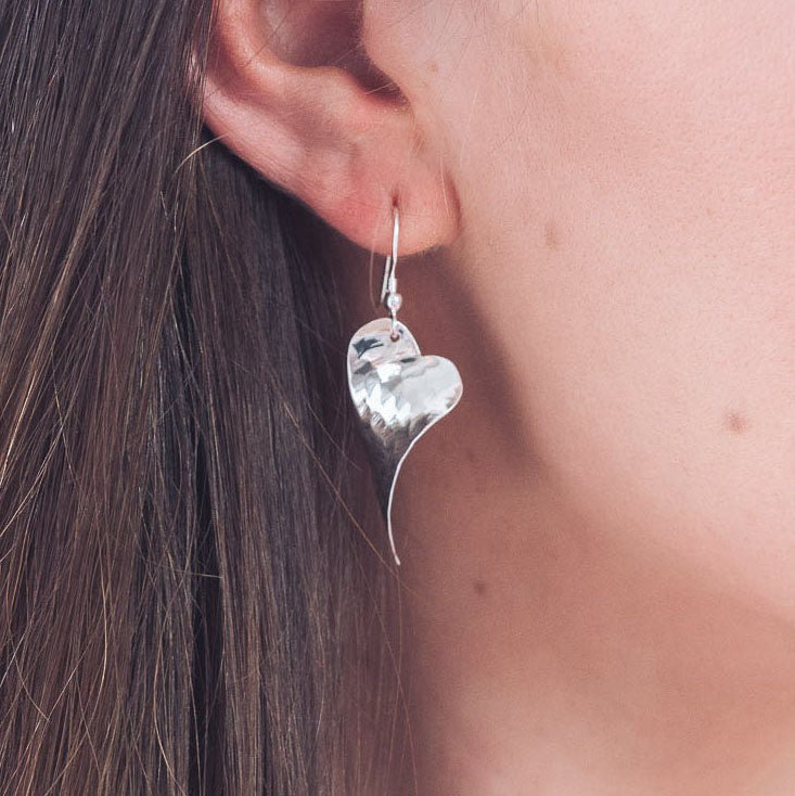 Curled Silver Heart Earrings - Earrings
