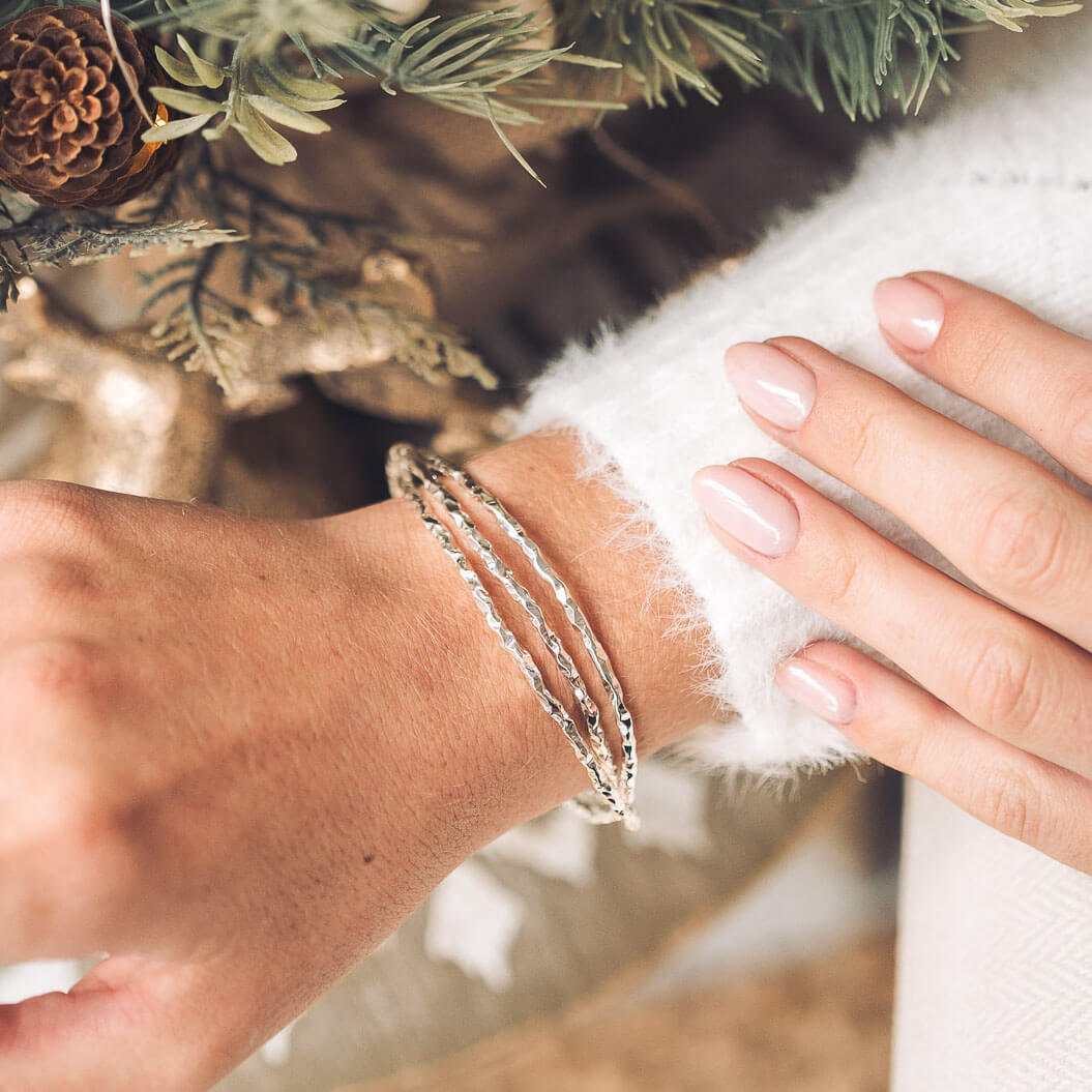 Triple Heavy Chopped Silver Bangle
