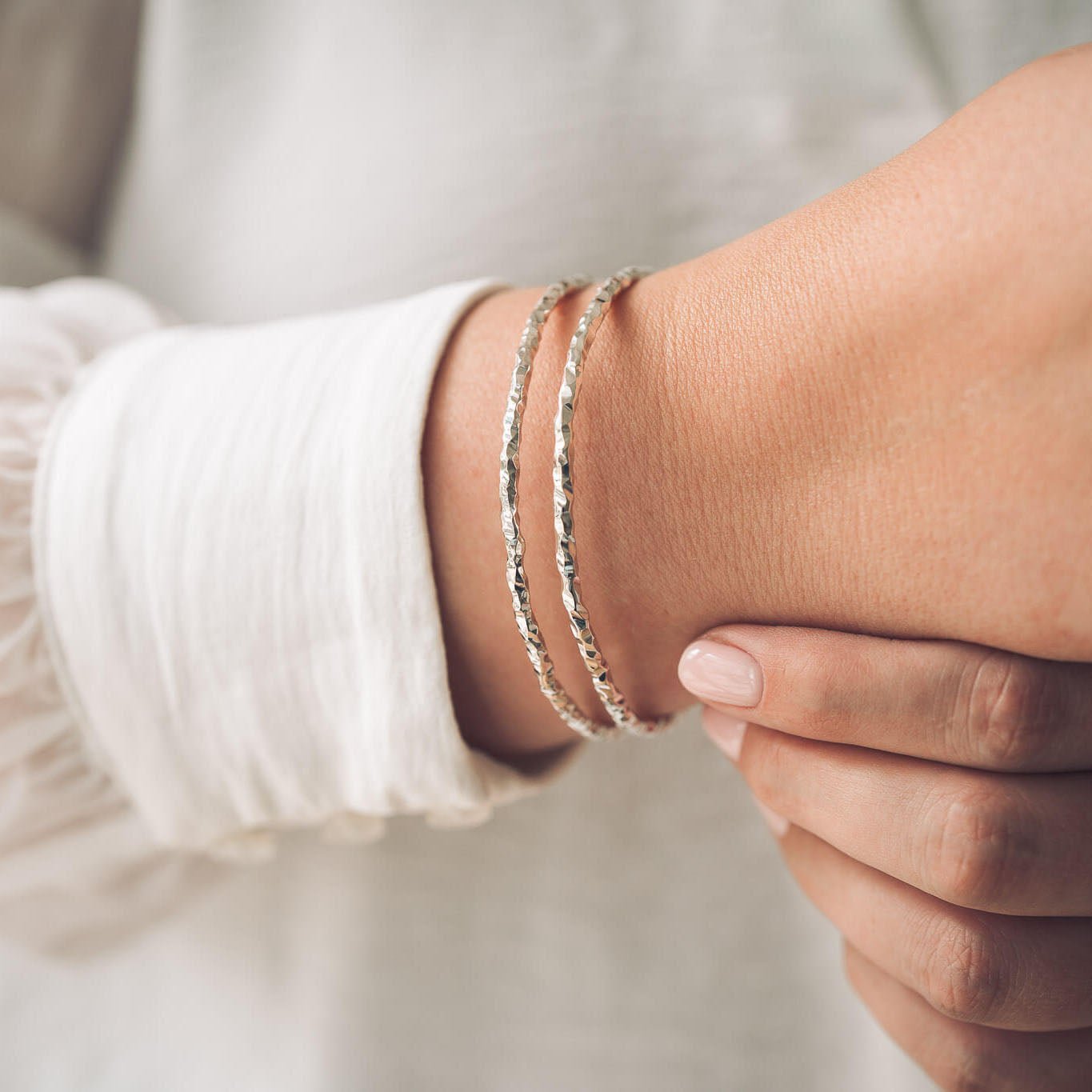 Heavy Chopped Silver Bangle - Handmade Jewellery