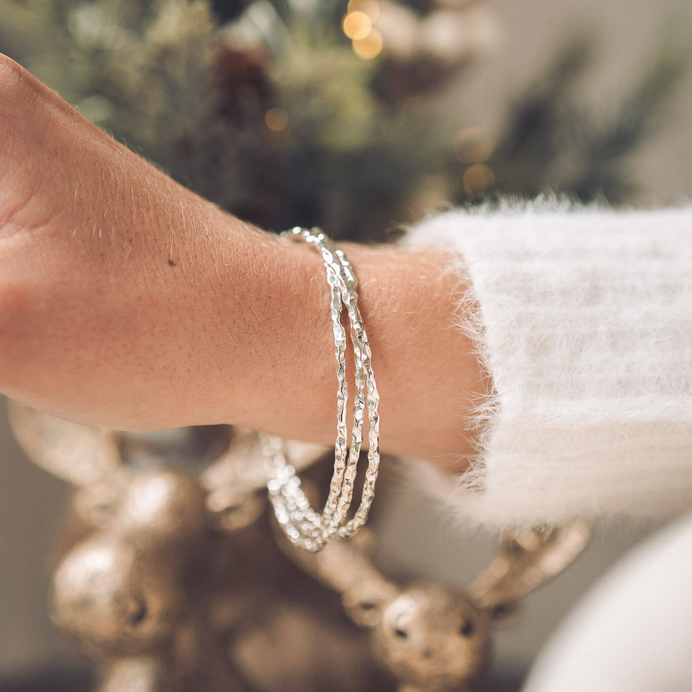 Triple Heavy Chopped Silver Bangle