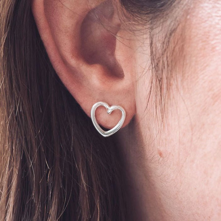 Hannah Heart Silver Stud Earrings - Earrings