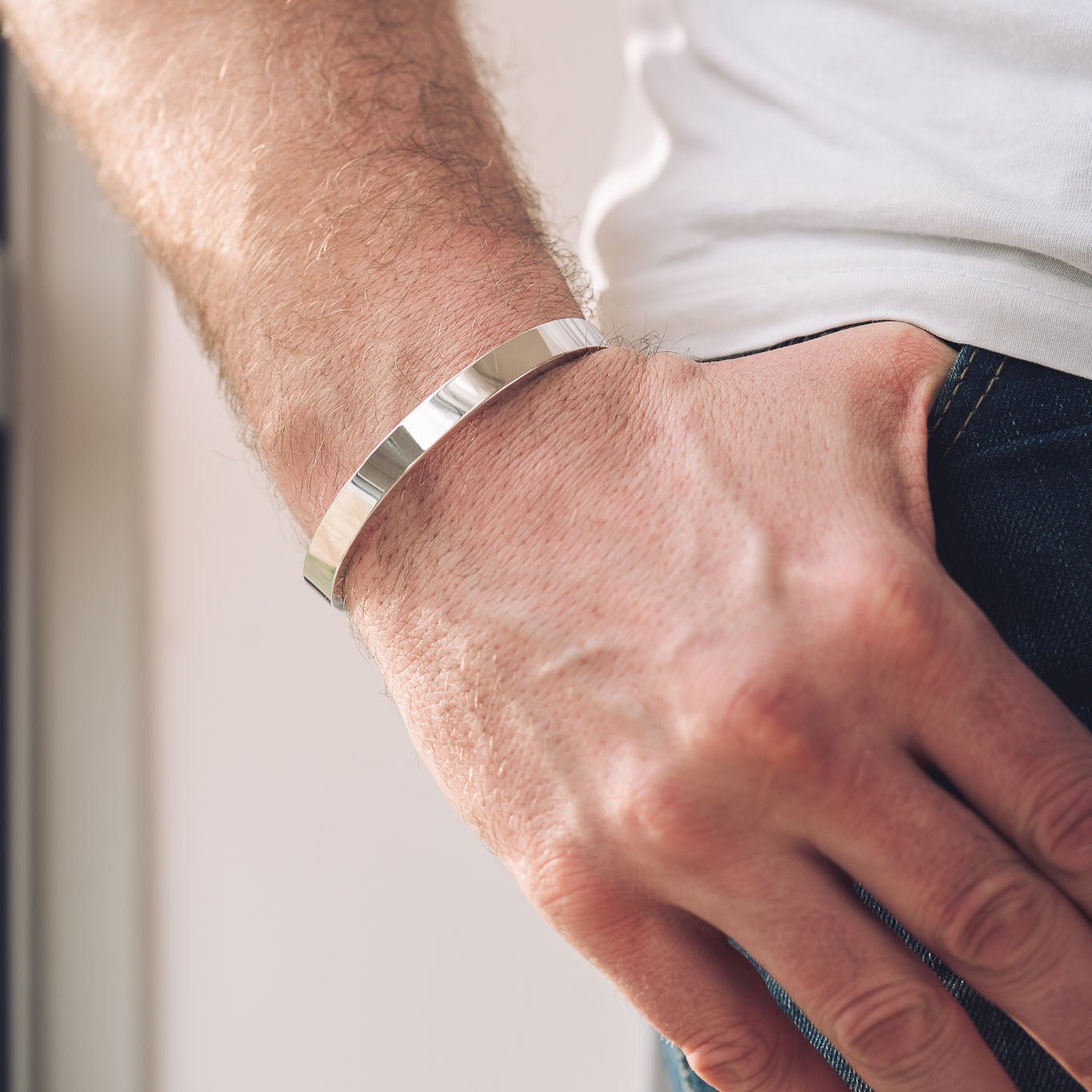 Men's Silver Cuff Bracelet | Chunky Plain - Men's Cuff Bracelet