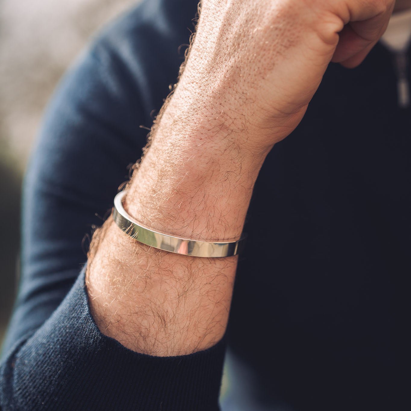 Men's Silver Cuff Bracelet | Chunky Plain - Men's Cuff Bracelet
