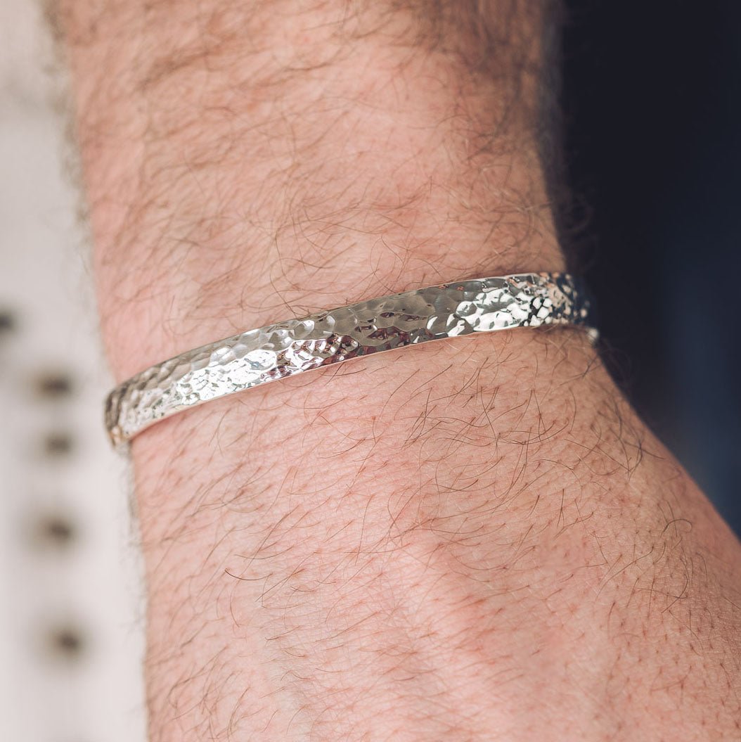 Men's Silver Cuff Bracelet | Hammered - Men's Cuff Bracelet