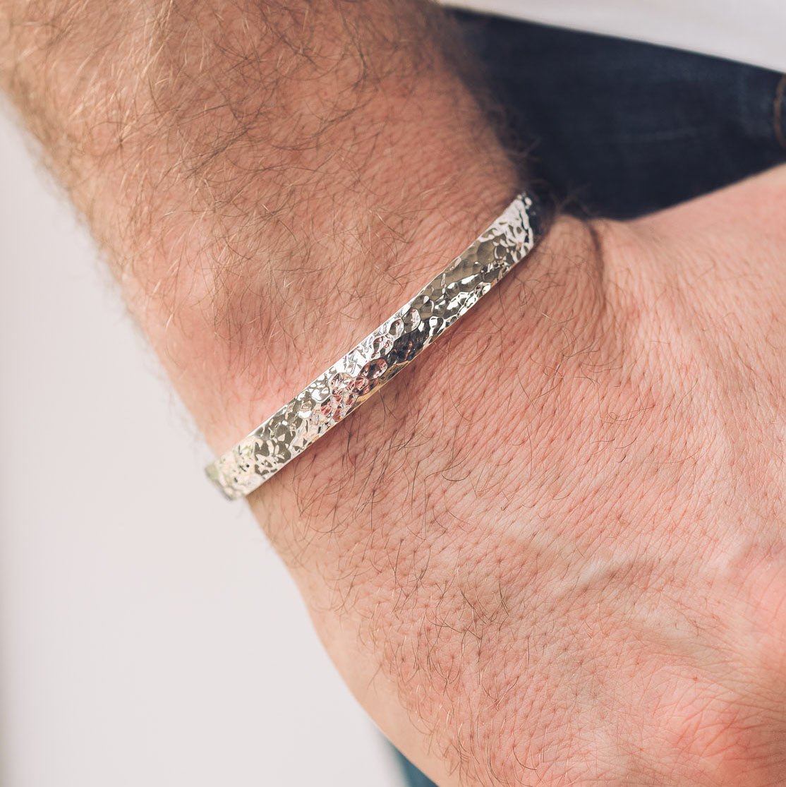 Men's Silver Cuff Bracelet | Hammered - Men's Cuff Bracelet