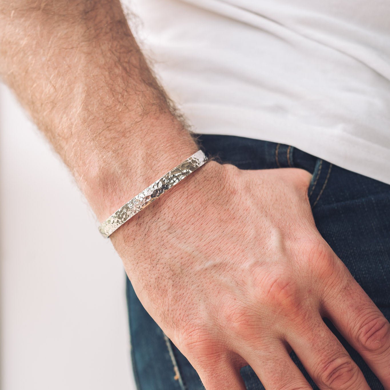 Men's Silver Cuff Bracelet | Hammered - Men's Cuff Bracelet