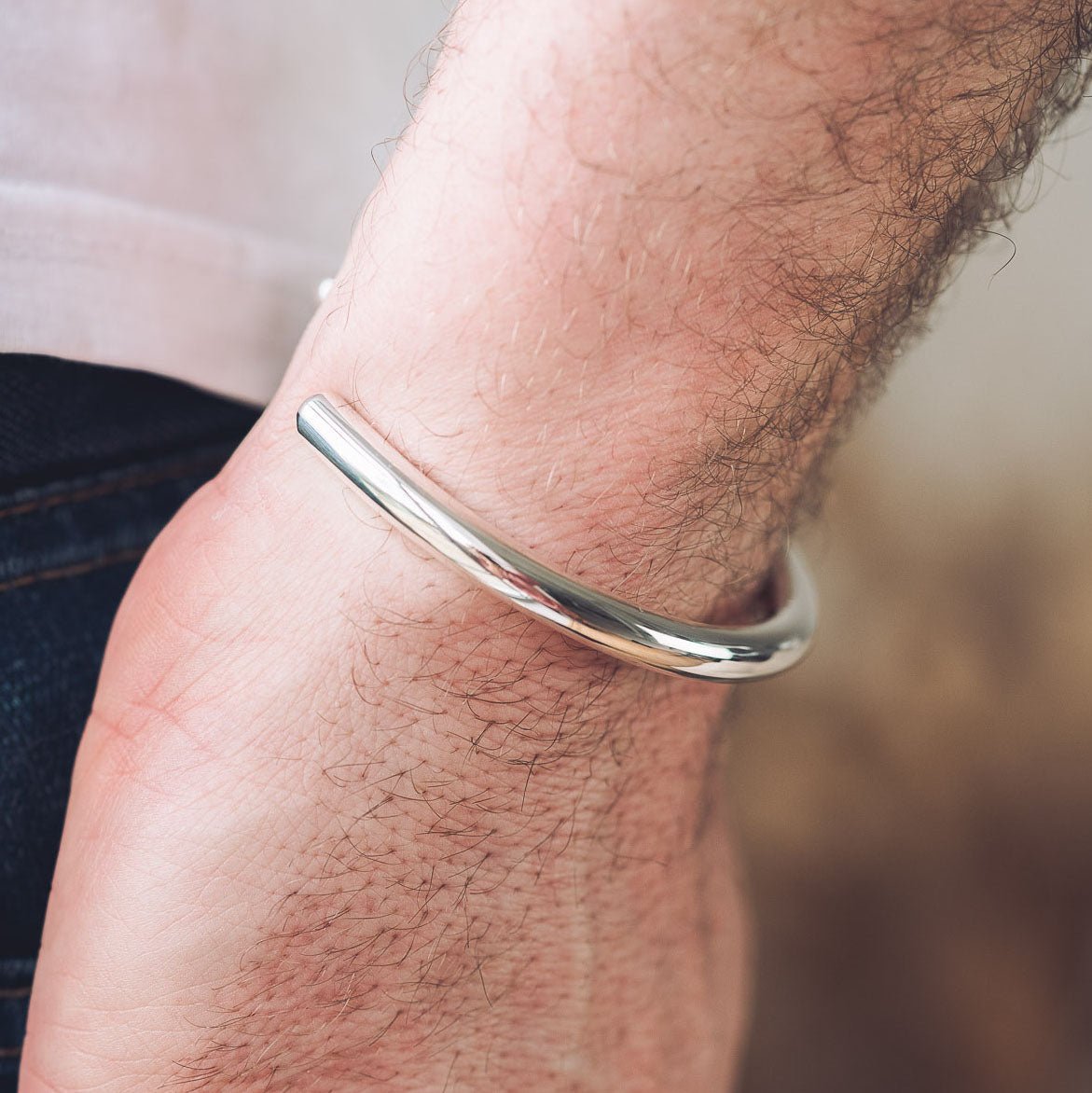 Men's Silver Cuff Bracelet | Round Chunky - Men's Cuff Bracelet