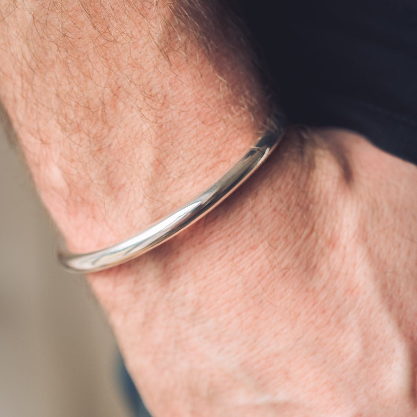 Men's Silver Cuff Bracelet | Round Chunky - Men's Cuff Bracelet