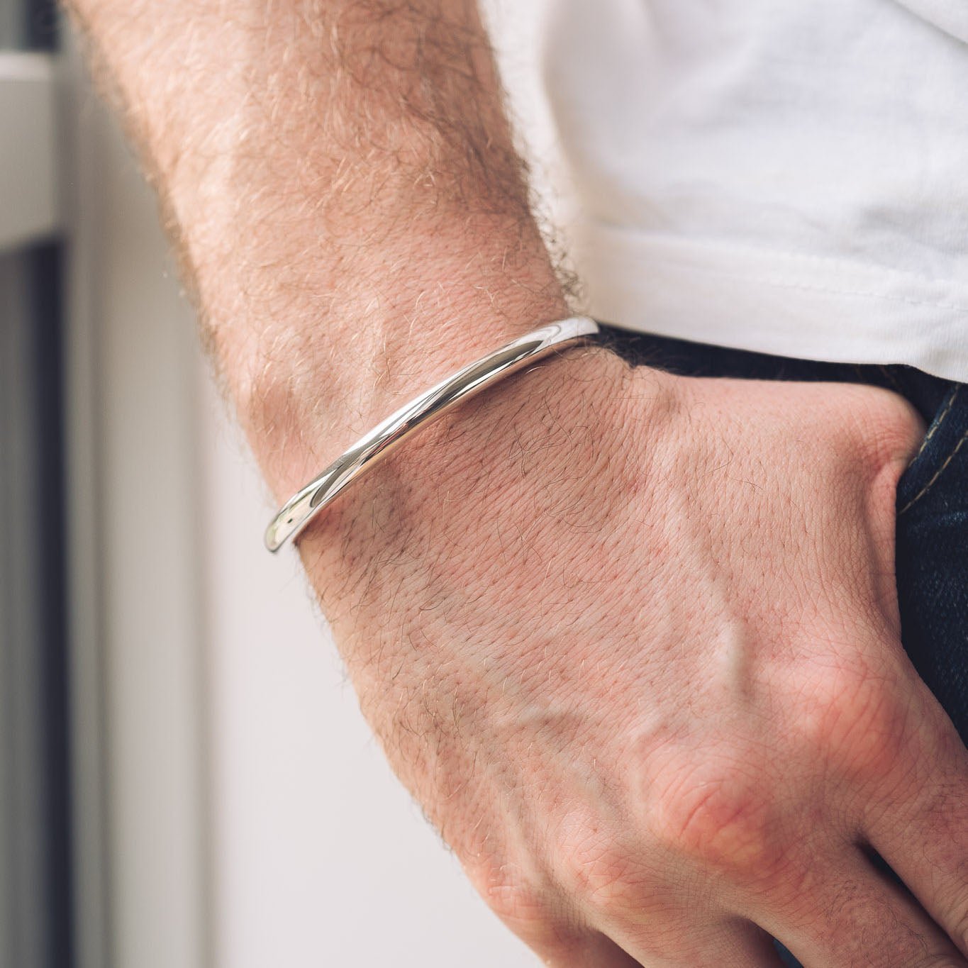 Men's Silver Cuff Bracelet | Round Chunky - Men's Cuff Bracelet
