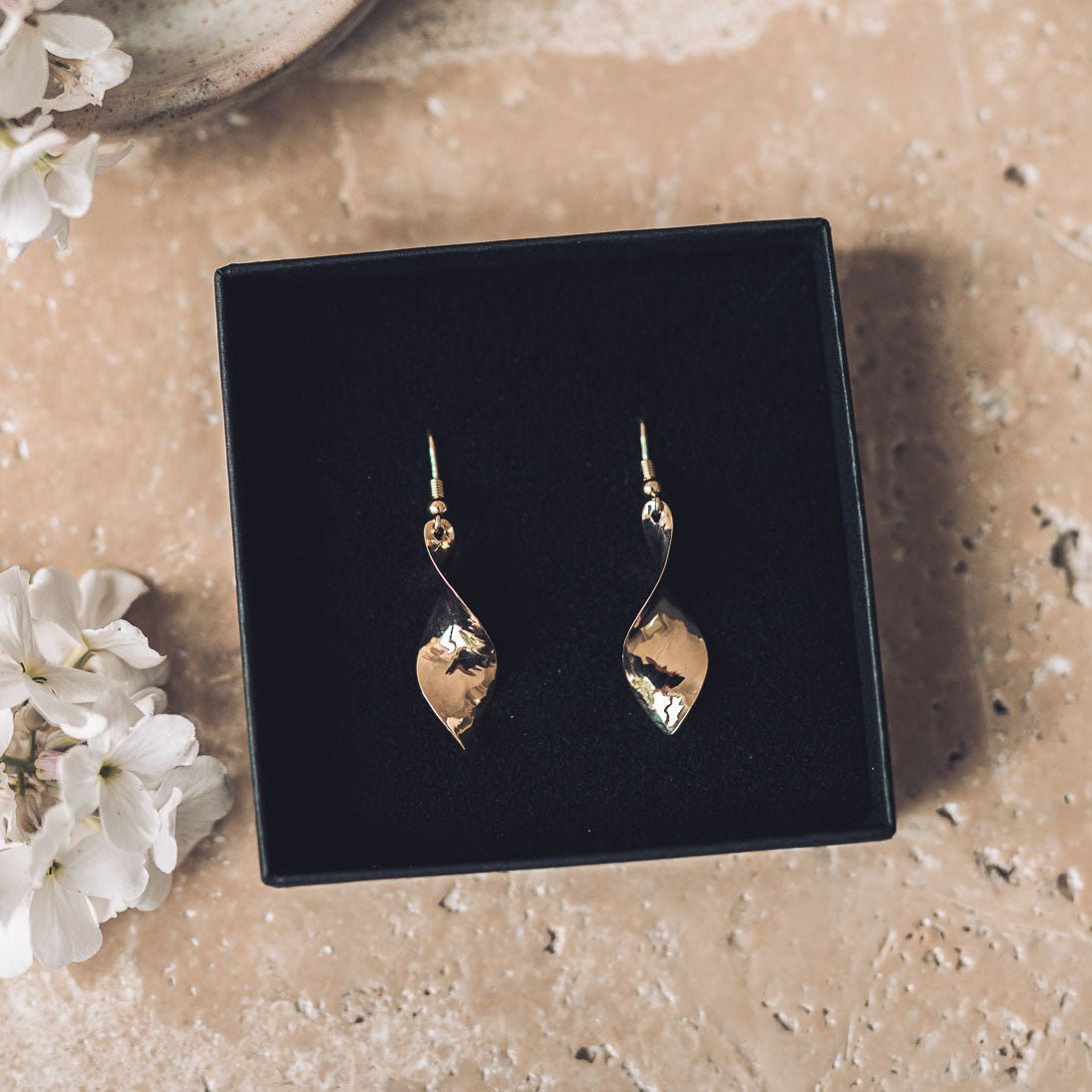 Narrow Twist 9ct Gold Drop Earrings - Earrings