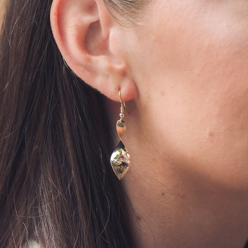 Narrow Twist 9ct Gold Drop Earrings - Earrings