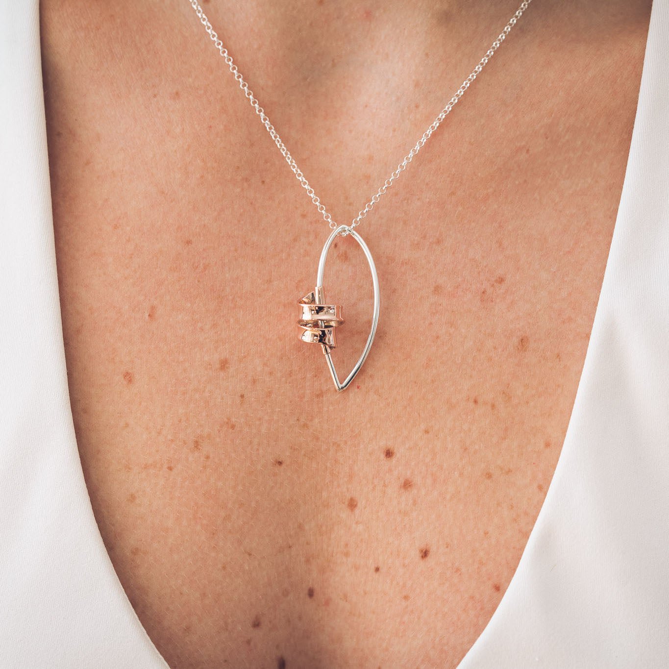 Sarah 9ct Rose Gold Ribbon Marquise Pendant Necklace - Pendants