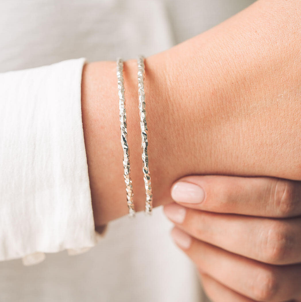 Heavy Chopped Silver Bangle