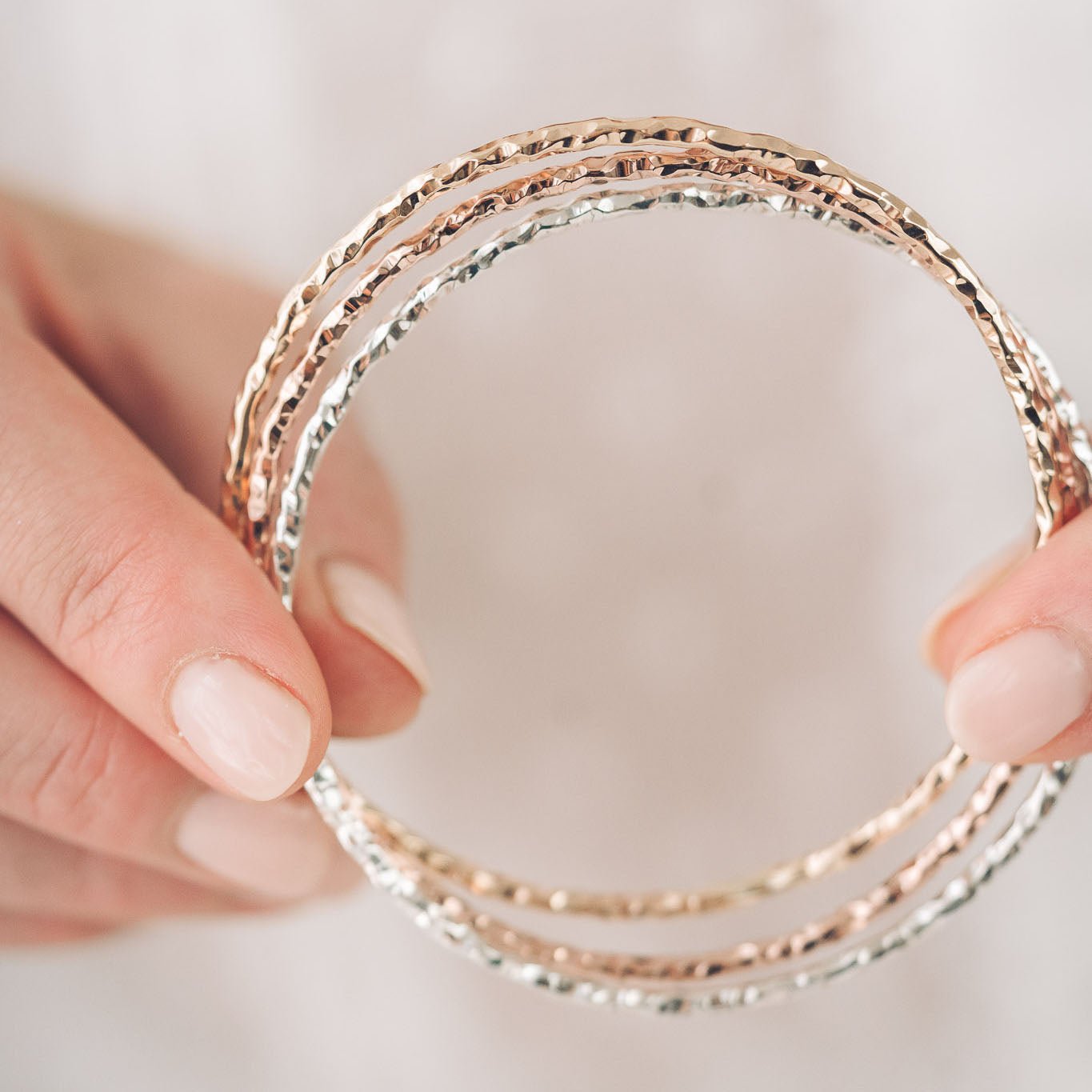 Triple Heavy Chopped 9ct Gold Bangle - Bangles