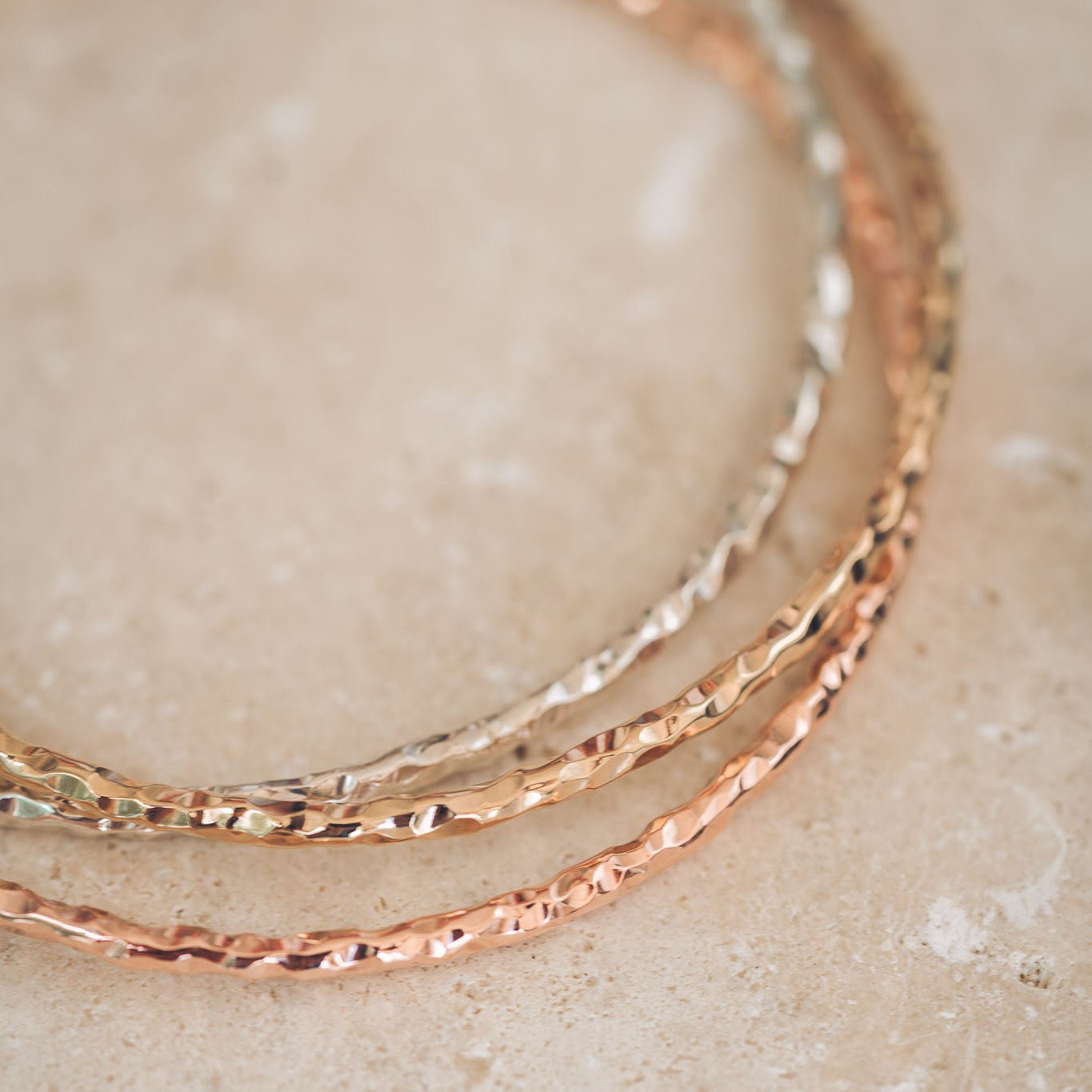 Triple Heavy Chopped 9ct Gold Bangle - Bangles