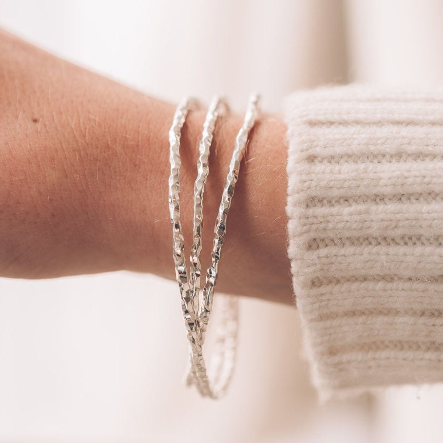 Triple Heavy Chopped Silver Bangle - Bangles