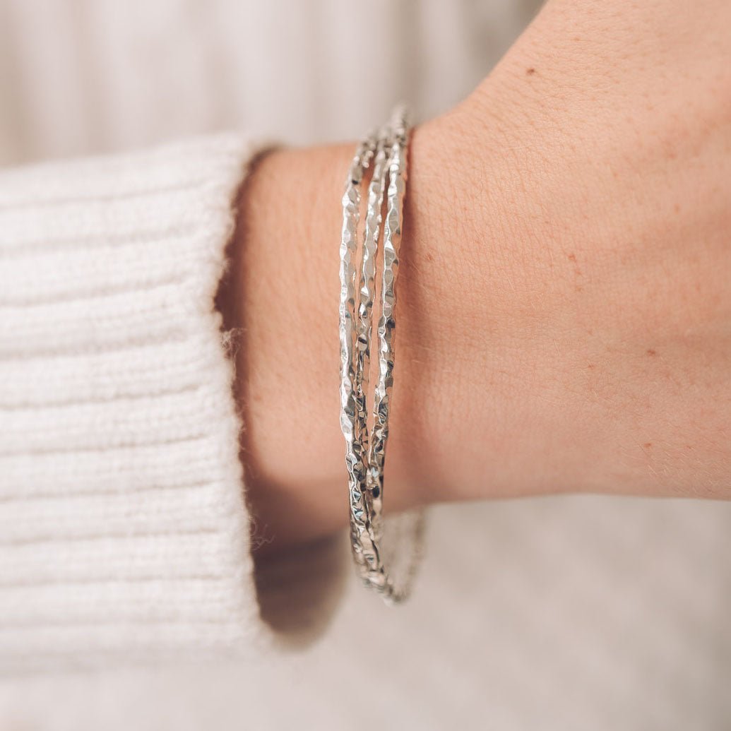 Triple Heavy Chopped Silver Bangle - Bangles