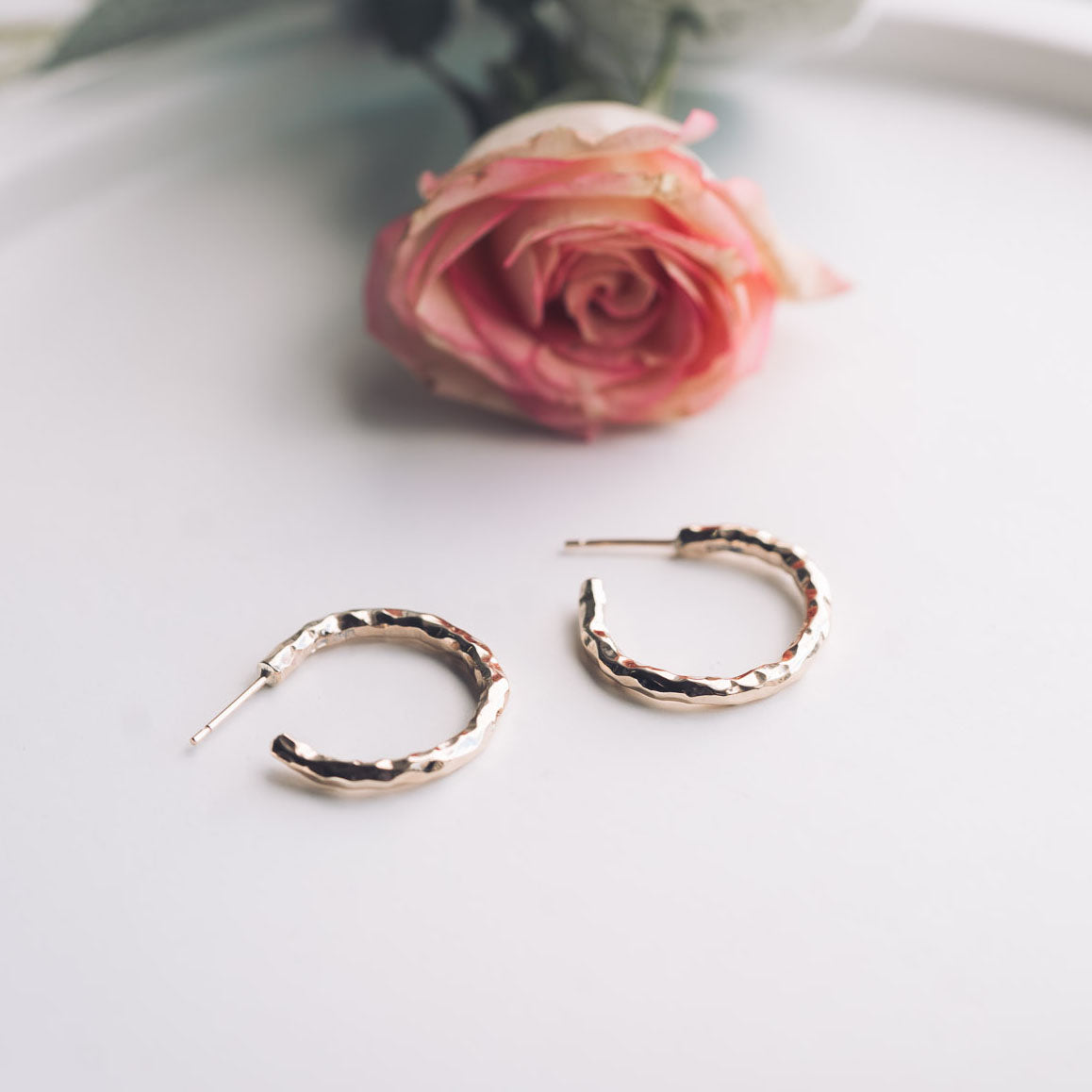 9ct Yellow Gold Textured Open Hooped Earrings