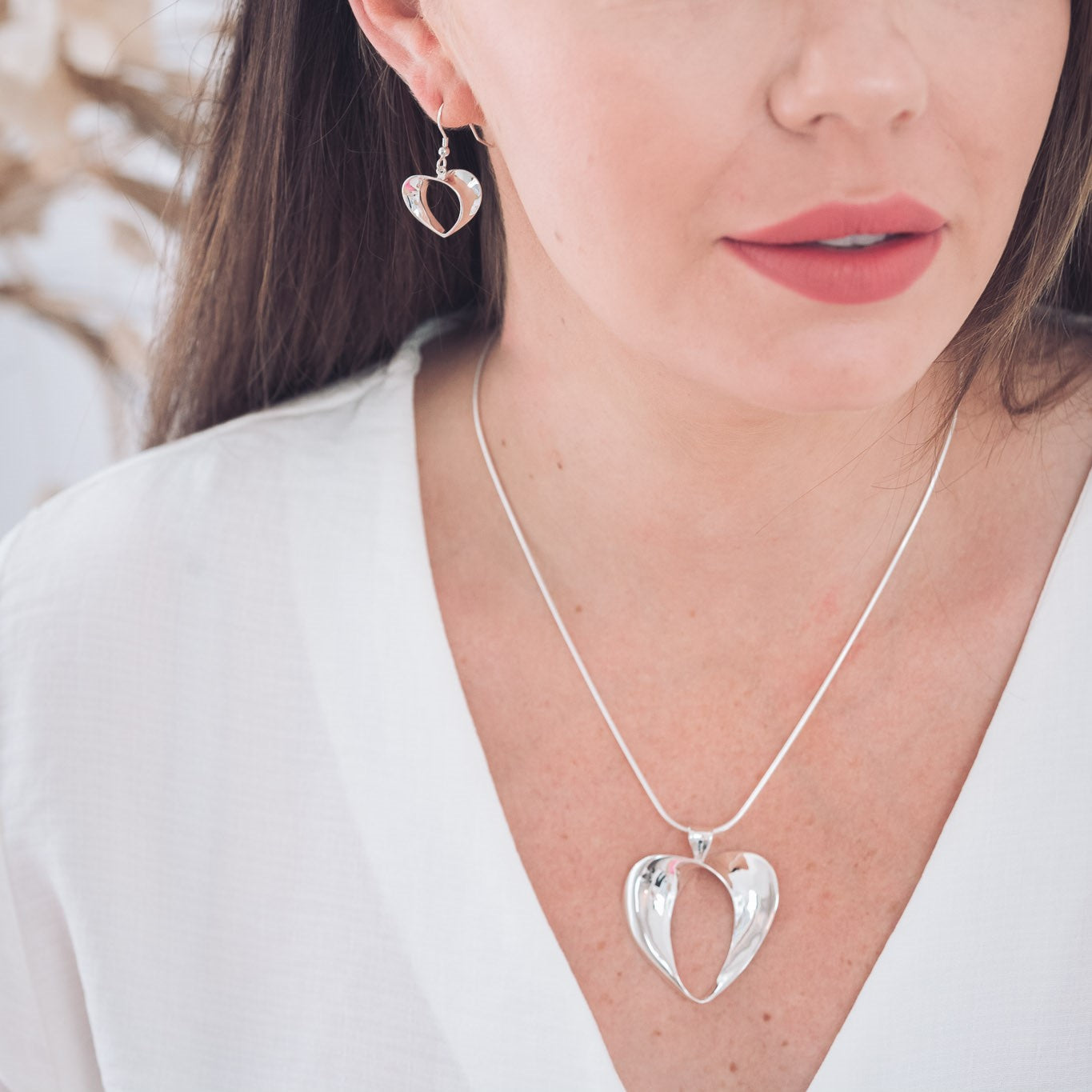 Handcrafted Silver Heart Drop Earrings