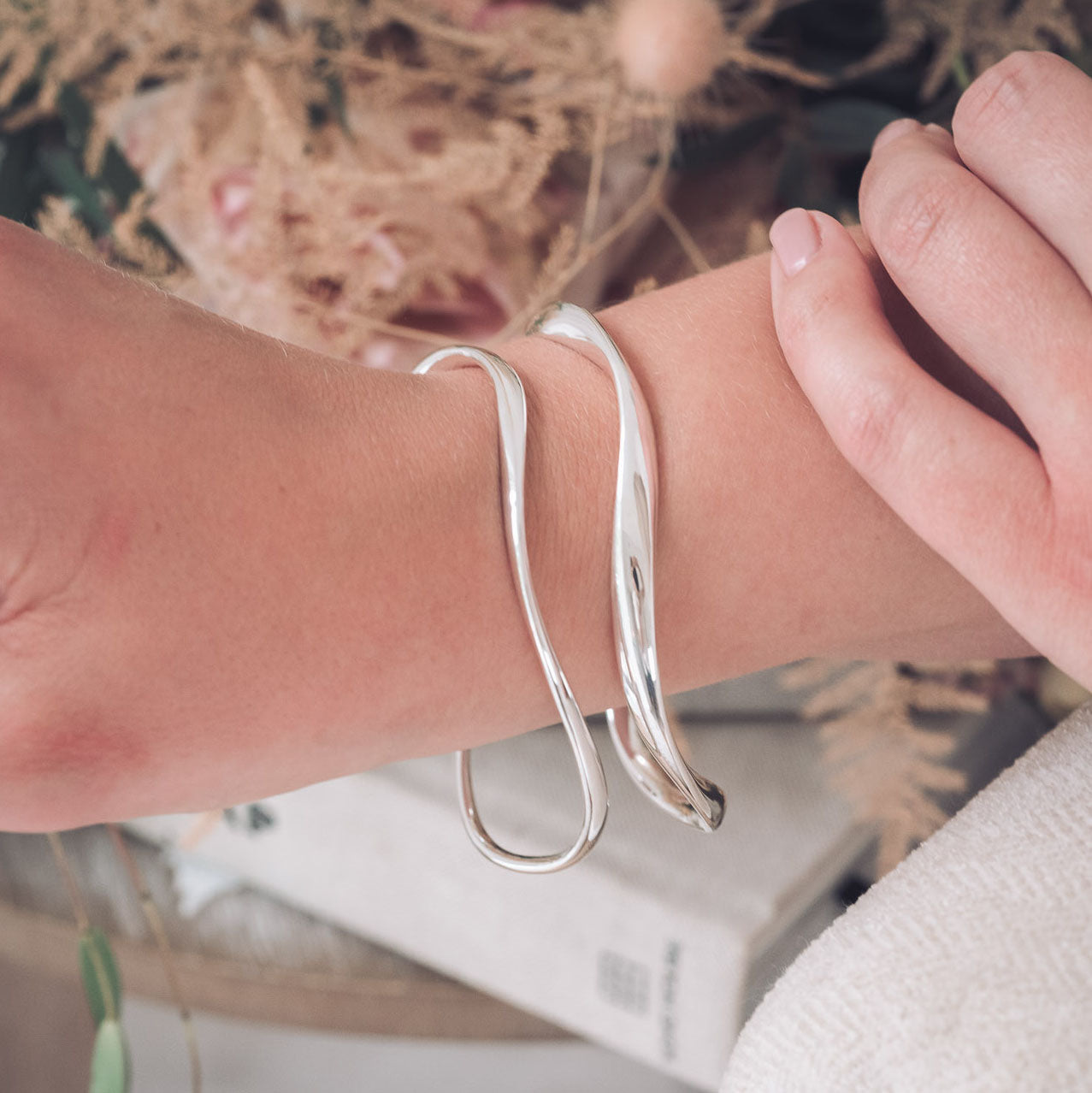 Silver Handmade Bangle With 3 Twists