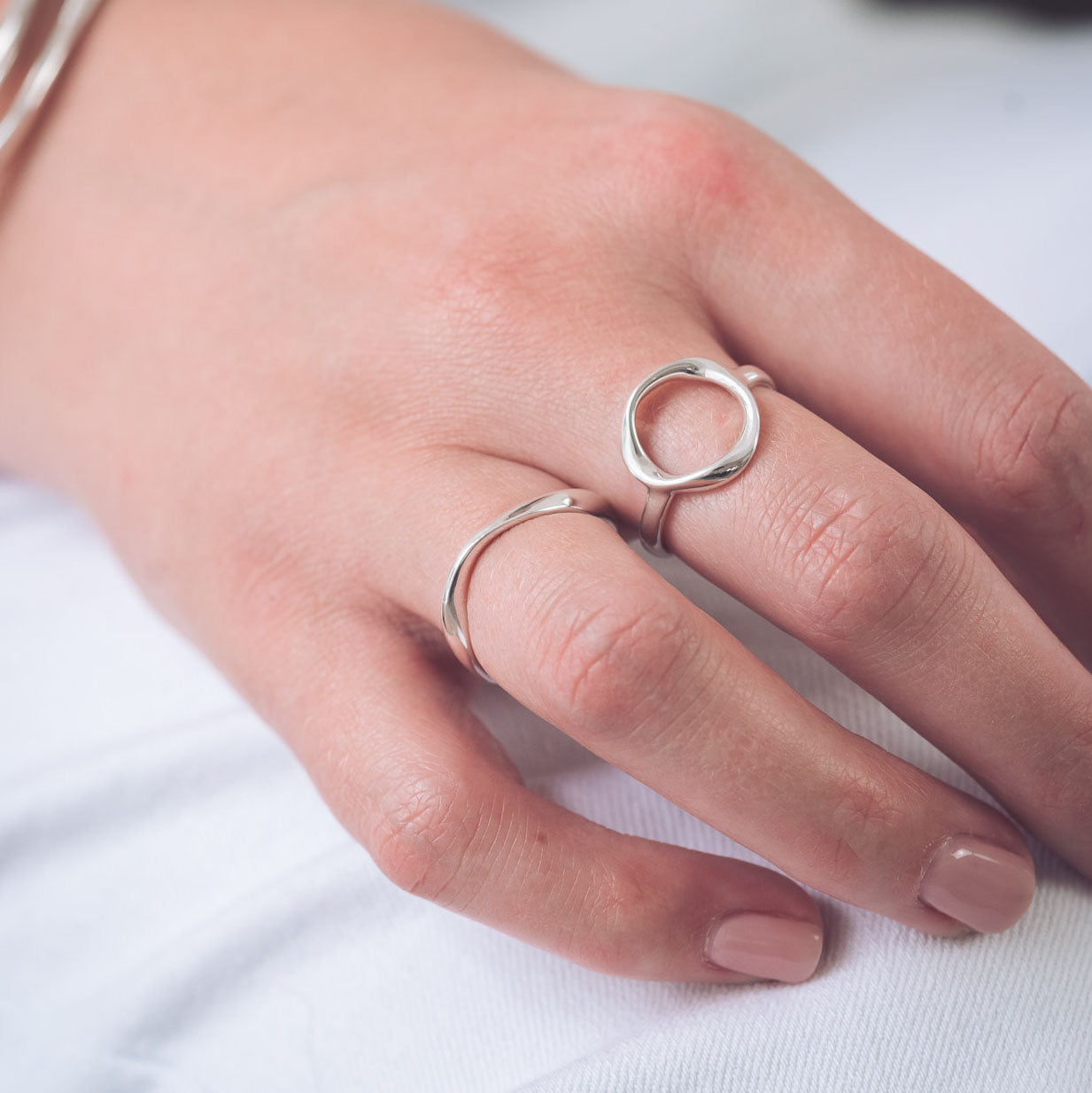 Silver Open Circle, Twisted Halo Ring
