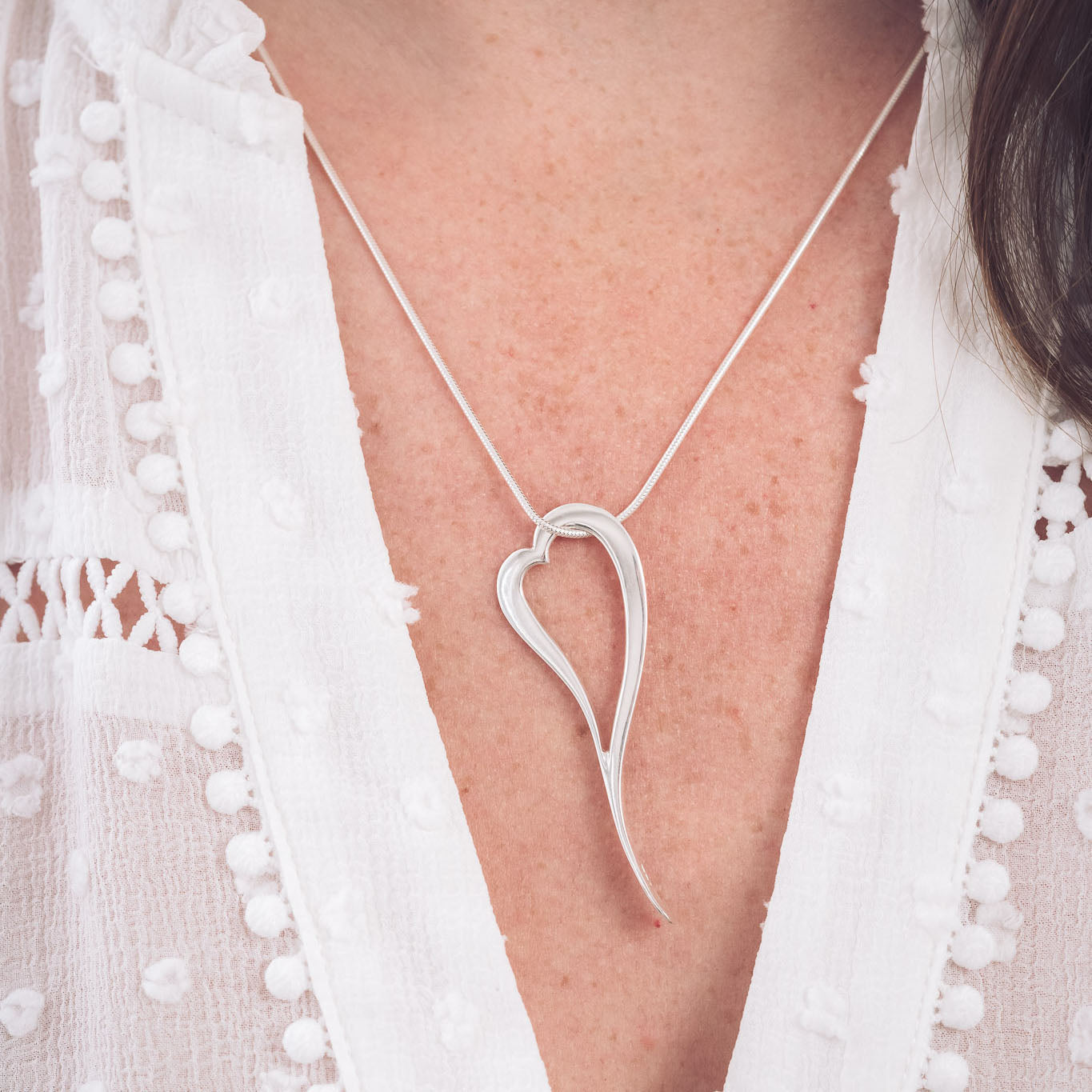 Sterling Silver Zoe Heart Pendant, Curved Open Heart Design