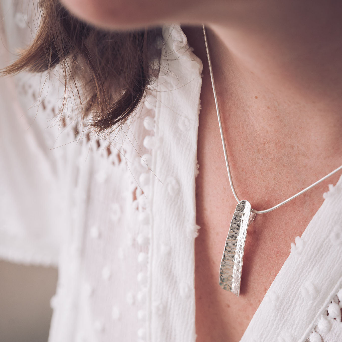 Handmade Silver Textured Ingot Necklace