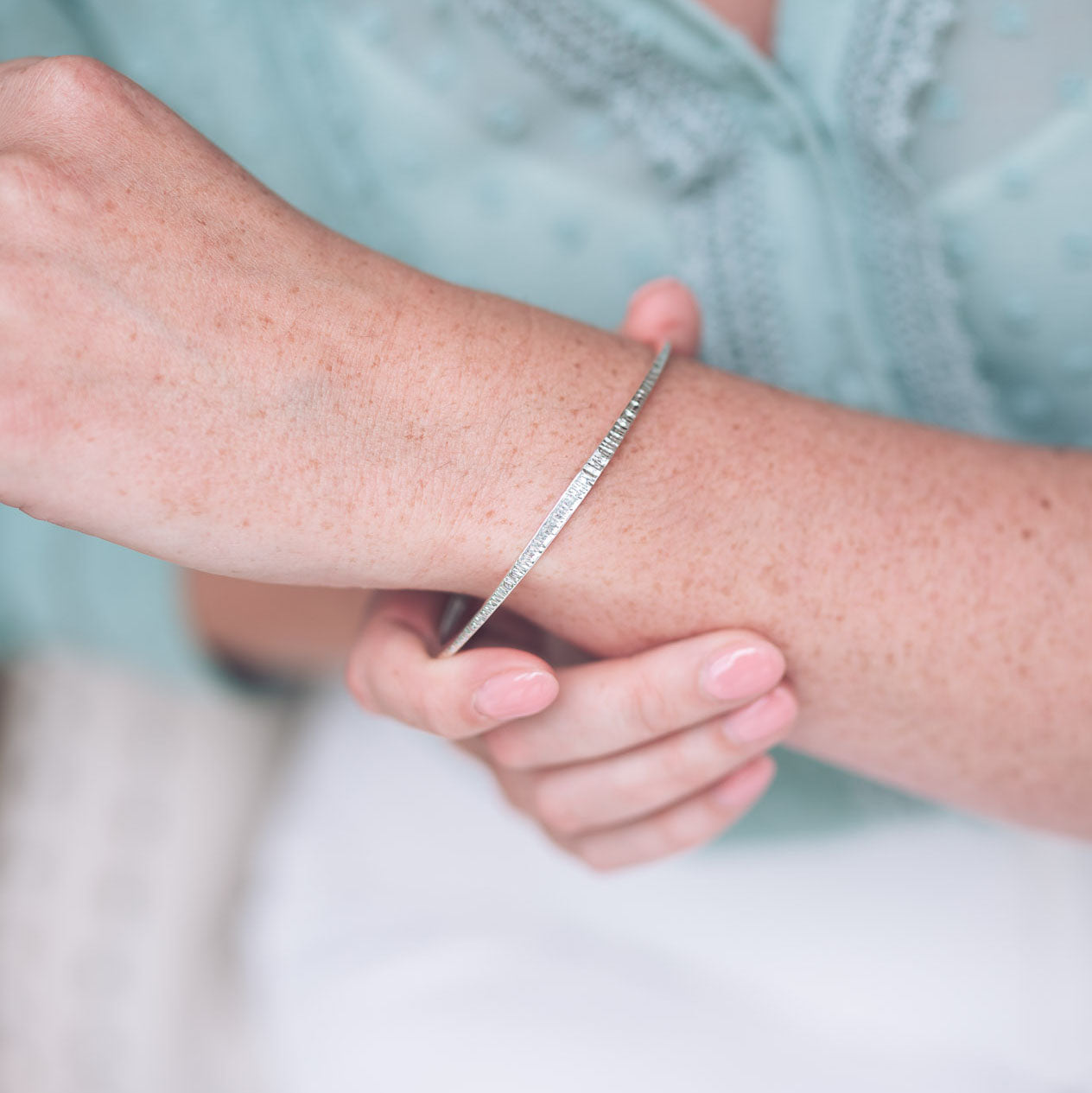 Handmade Hammered Silver Chopped Bangle