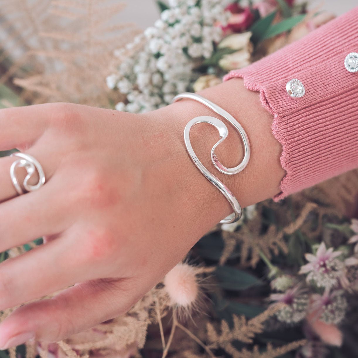Bethan Silver Cuff Bangle - Bangles