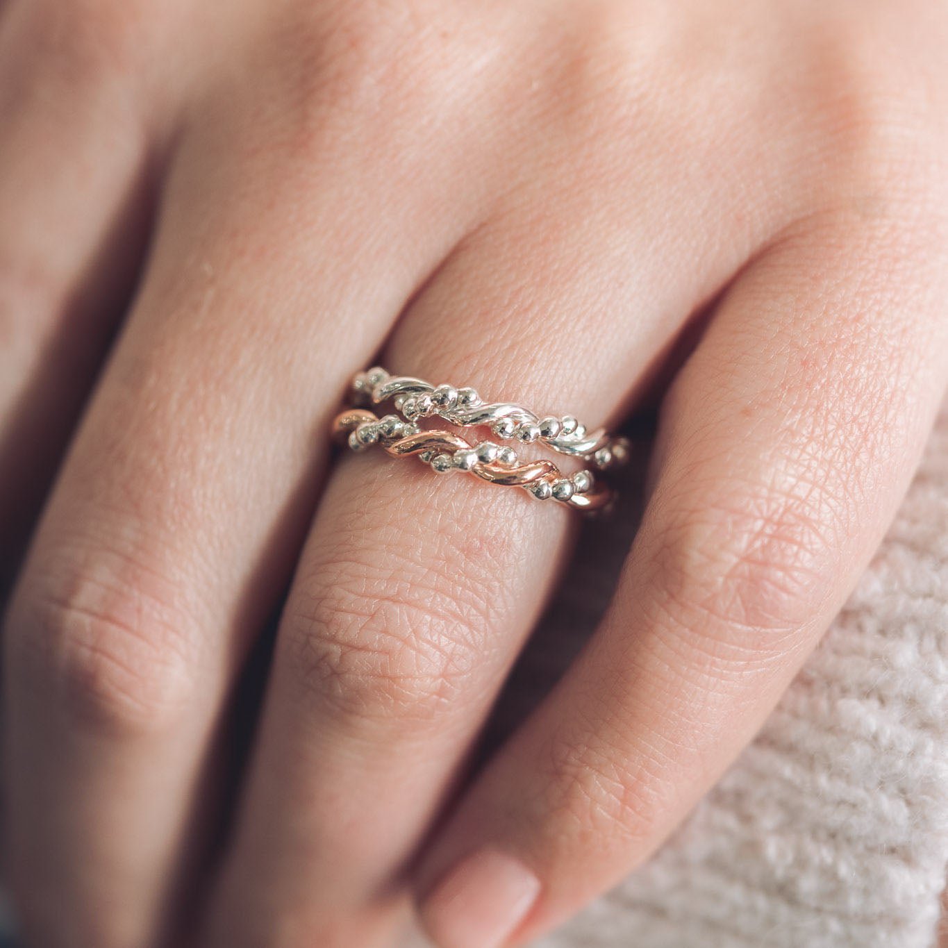 Bramble 9ct Rose Gold and Silver Ring - Rings