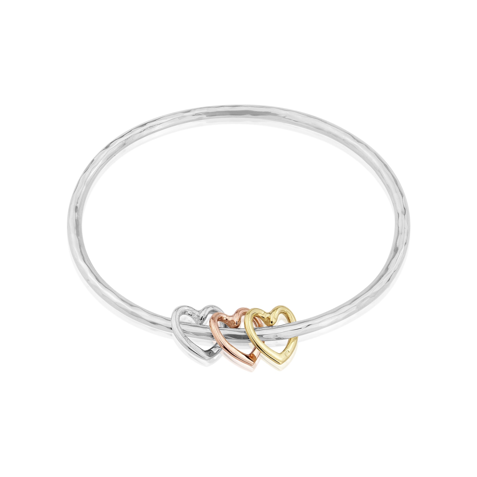 9ct Yellow Gold, Rose Gold and Silver Handmade Heart Bangle