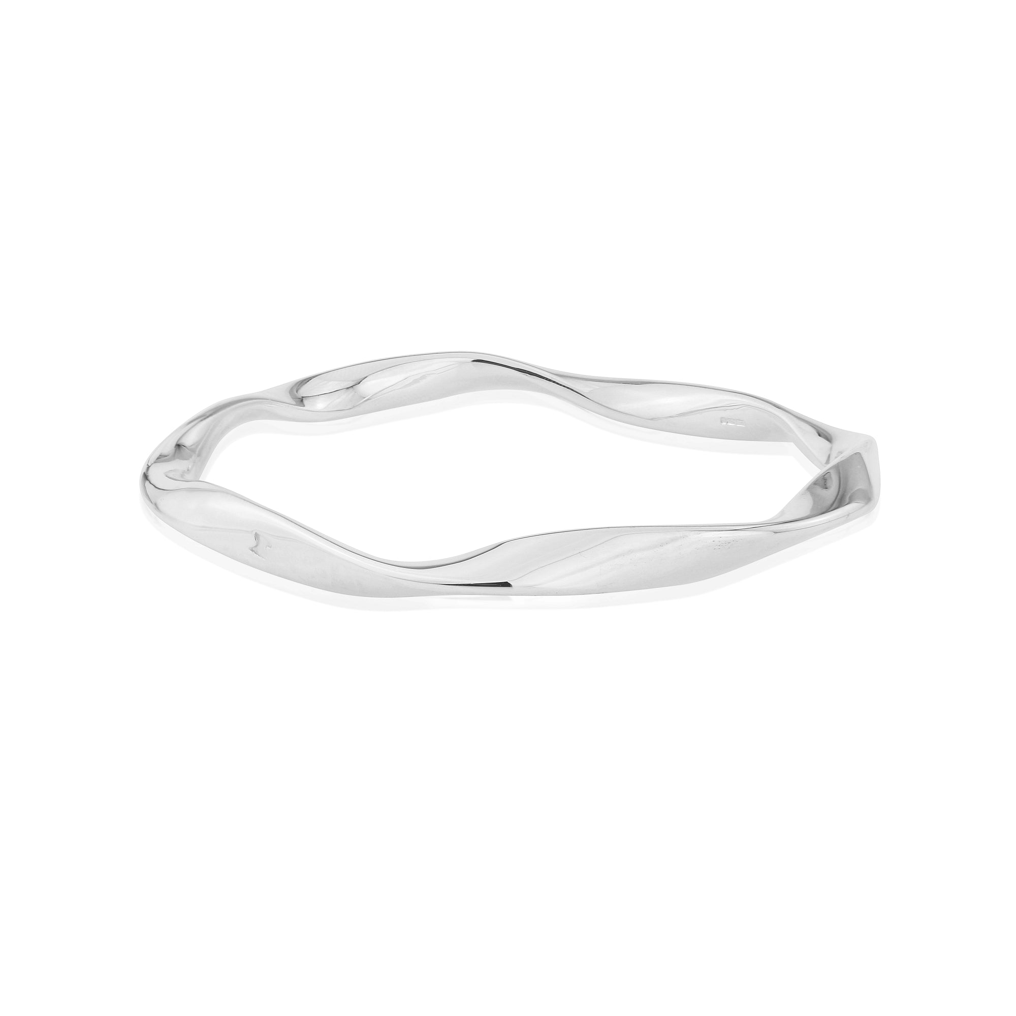 Tightly Twisted Round Silver Bangle
