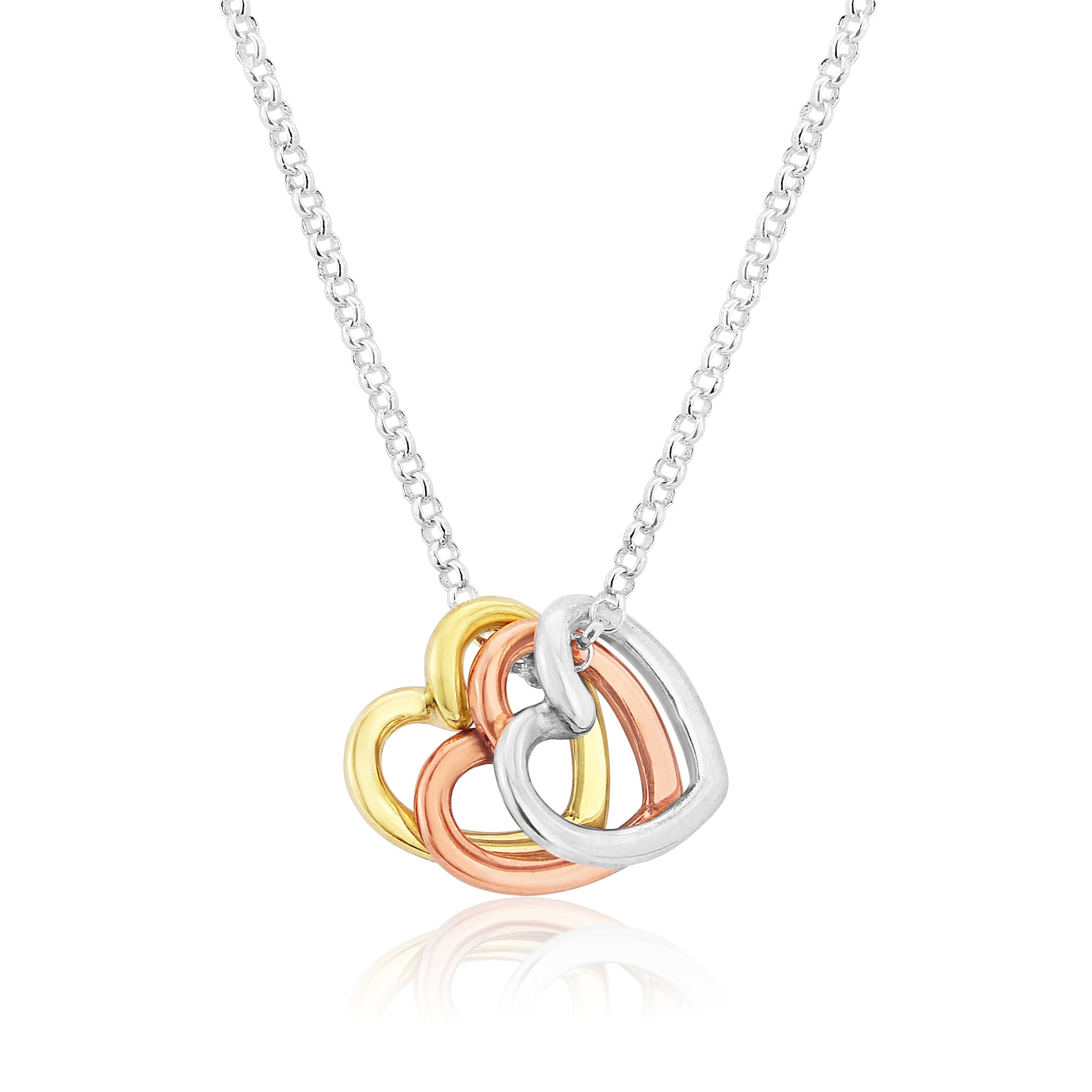 9ct Yellow Gold, Rose Gold and Silver Heart Necklace