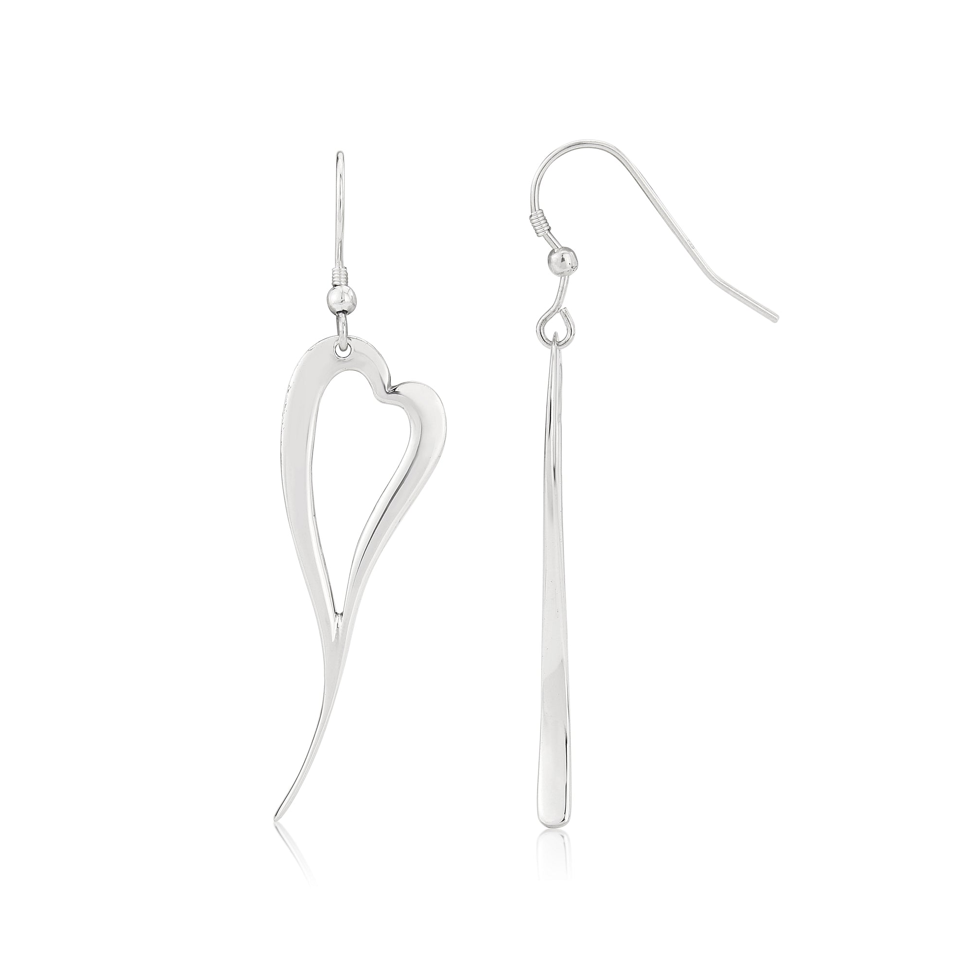 Sterling Silver Zoe Heart Earrings, Curved Open Heart Designed To Frame The Face