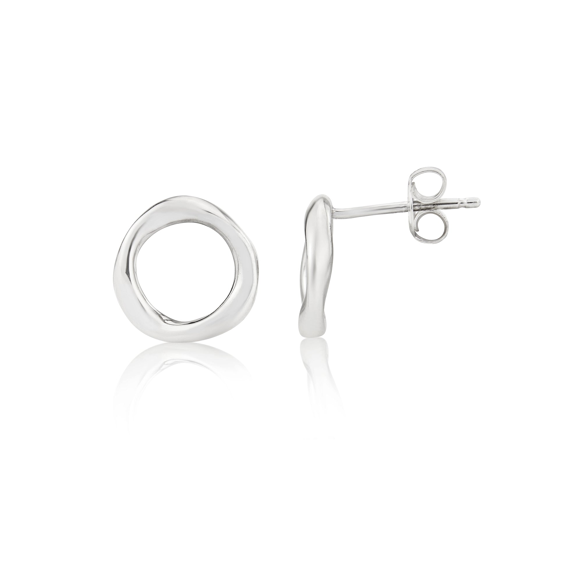 Simple Silver Twisted Circle Stud Earrings