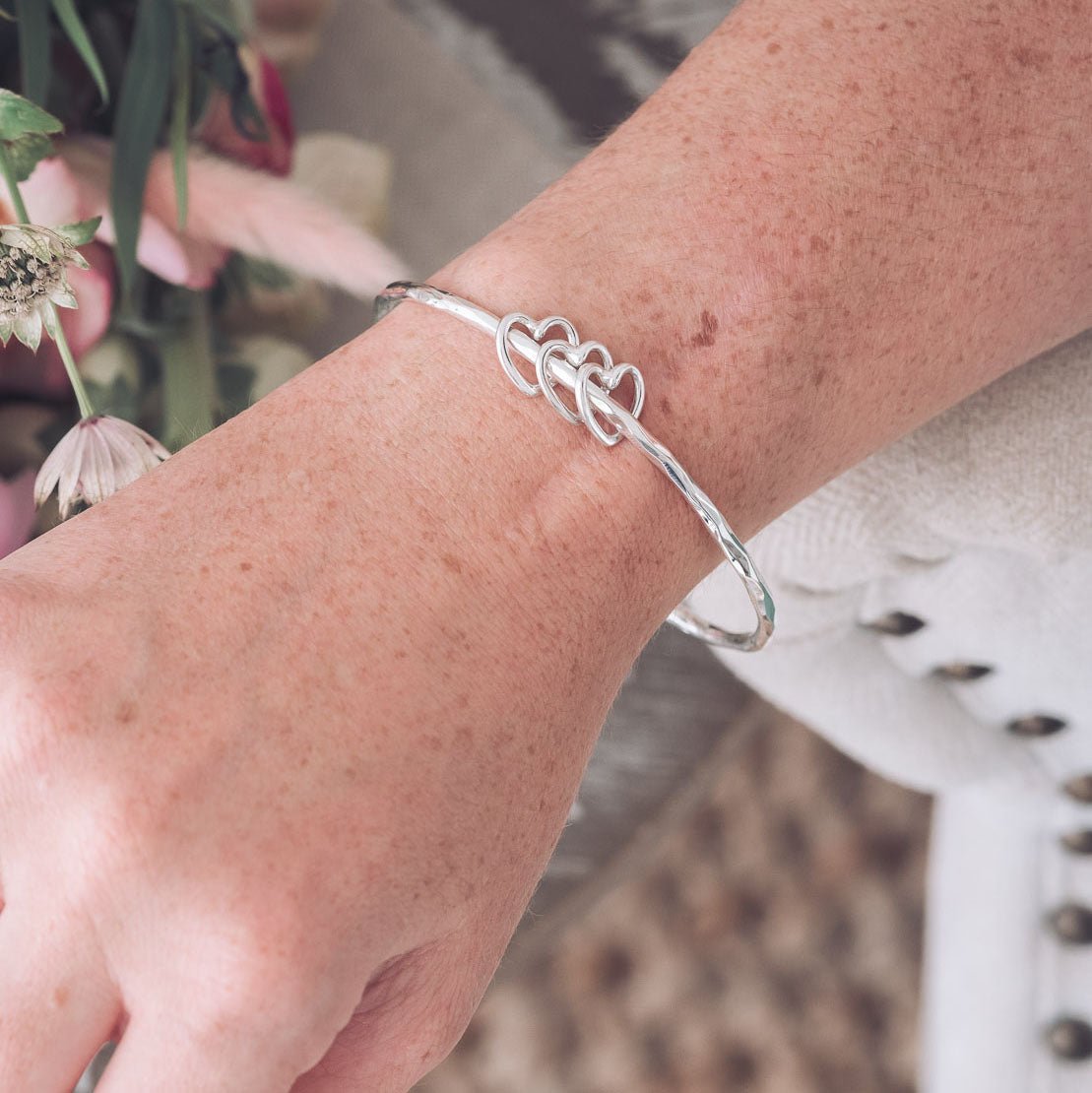Hannah Silver Heart Bangle - Bangles
