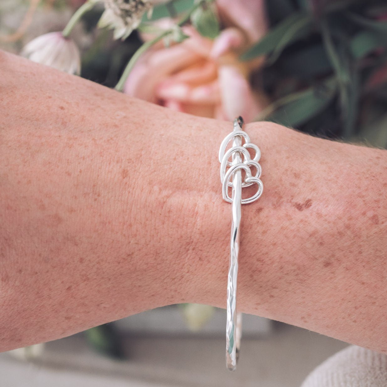 Hannah Silver Heart Bangle - Bangles