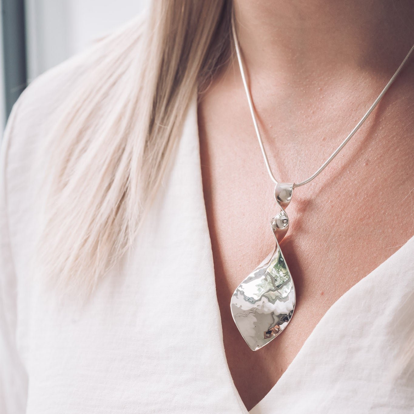 Narrow Twist Silver Pendant Necklace - Pendants
