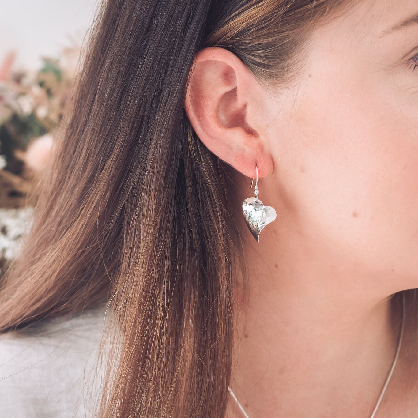 Rose Silver Heart Earrings - Earrings