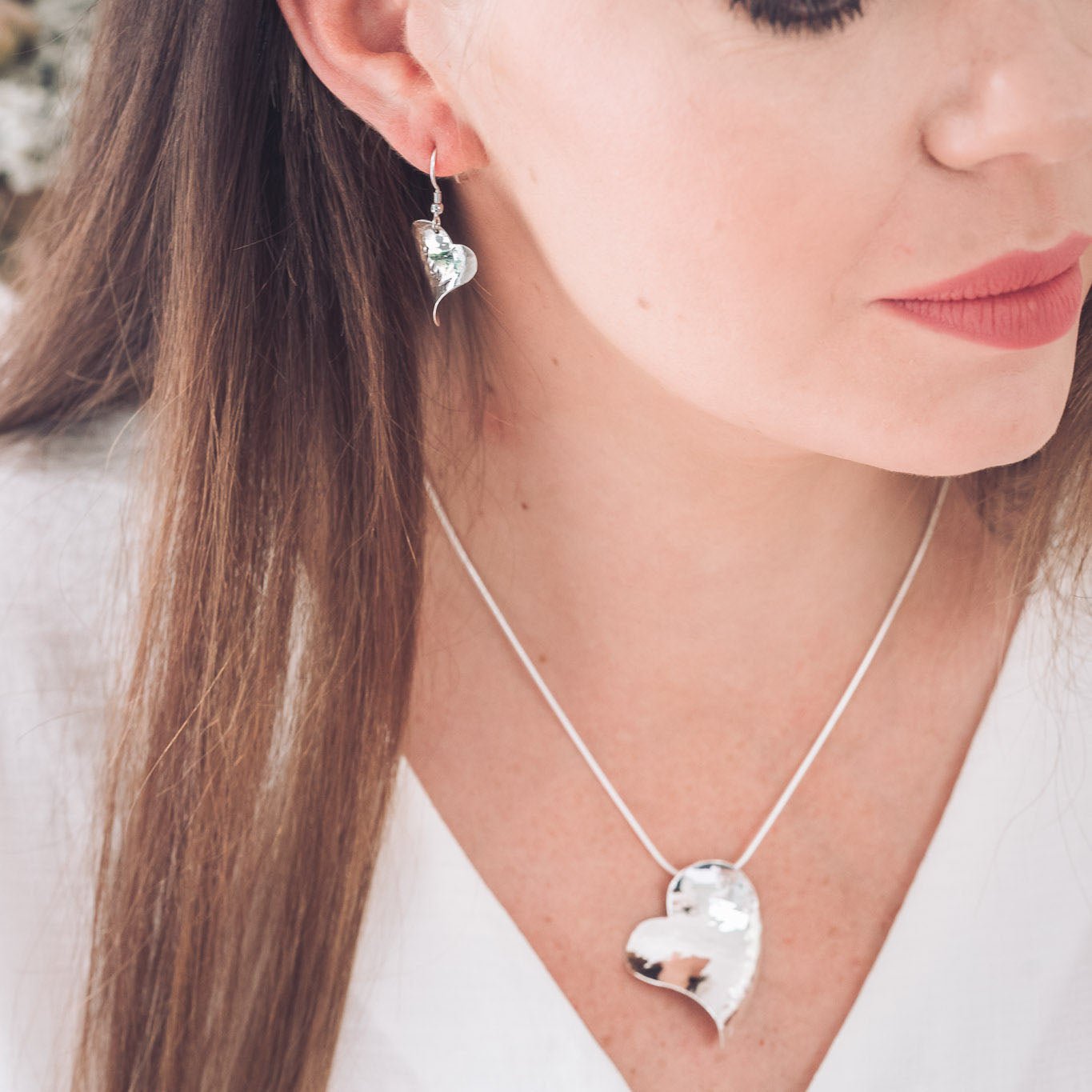 Rose Silver Heart Earrings - Earrings