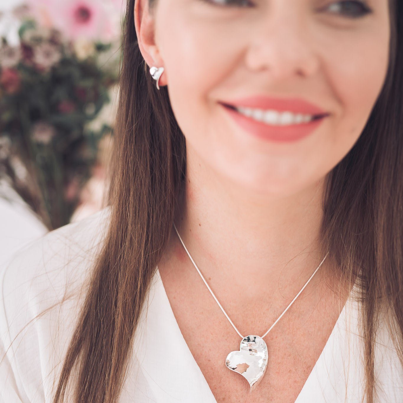 Rose Silver Heart Pendant Necklace - Pendants