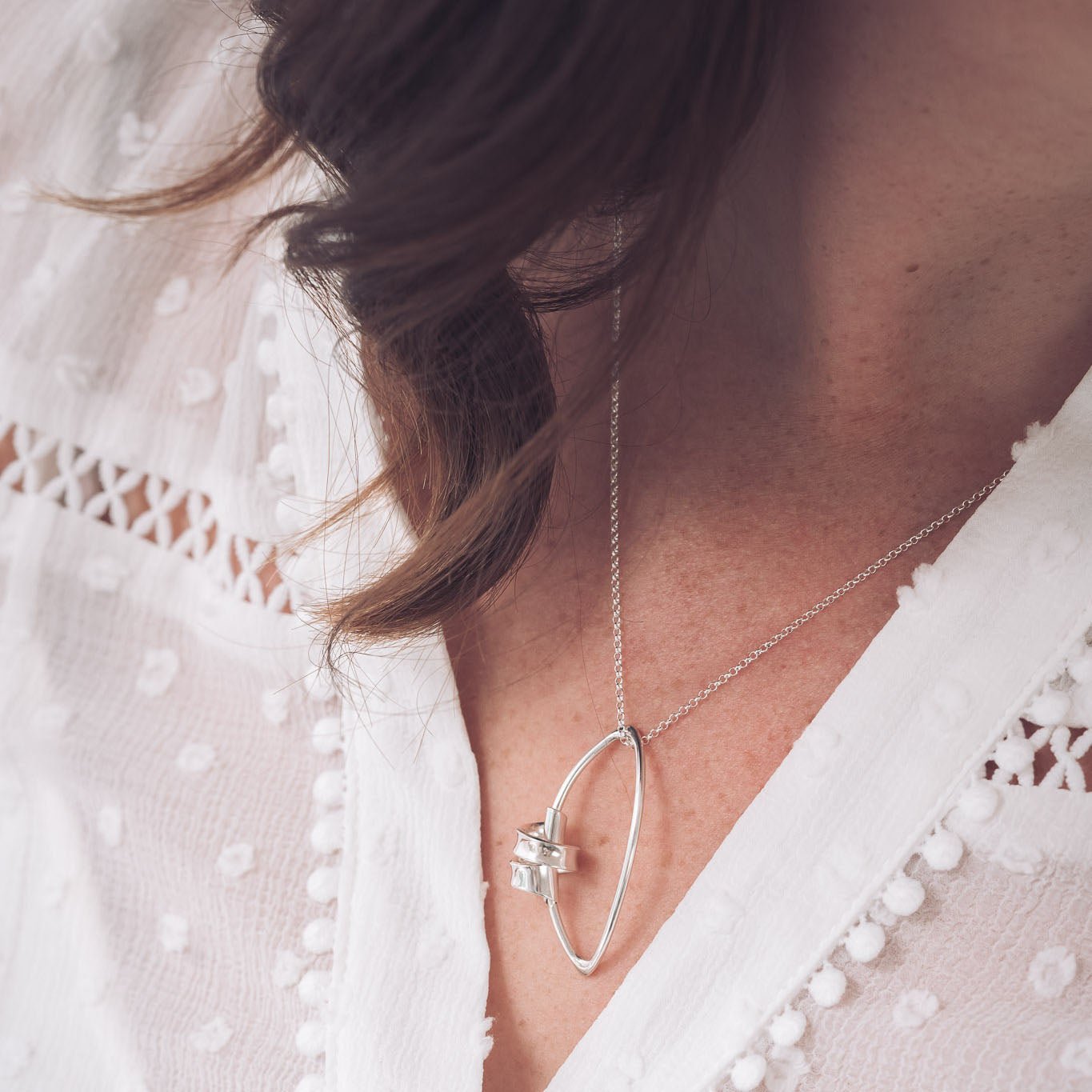 Sarah Ribbon Marquise Silver Pendant Necklace - Pendants