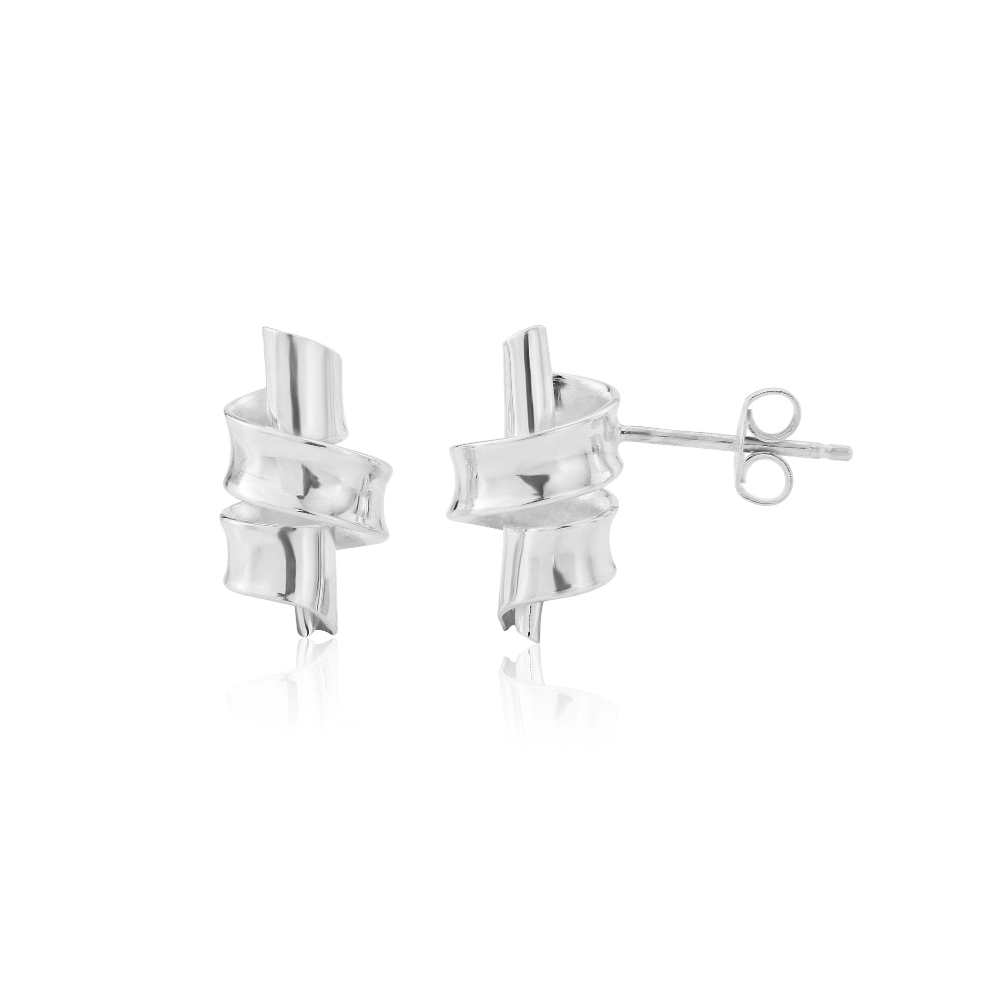 Sarah Ribbon Silver Stud Earrings - Earrings