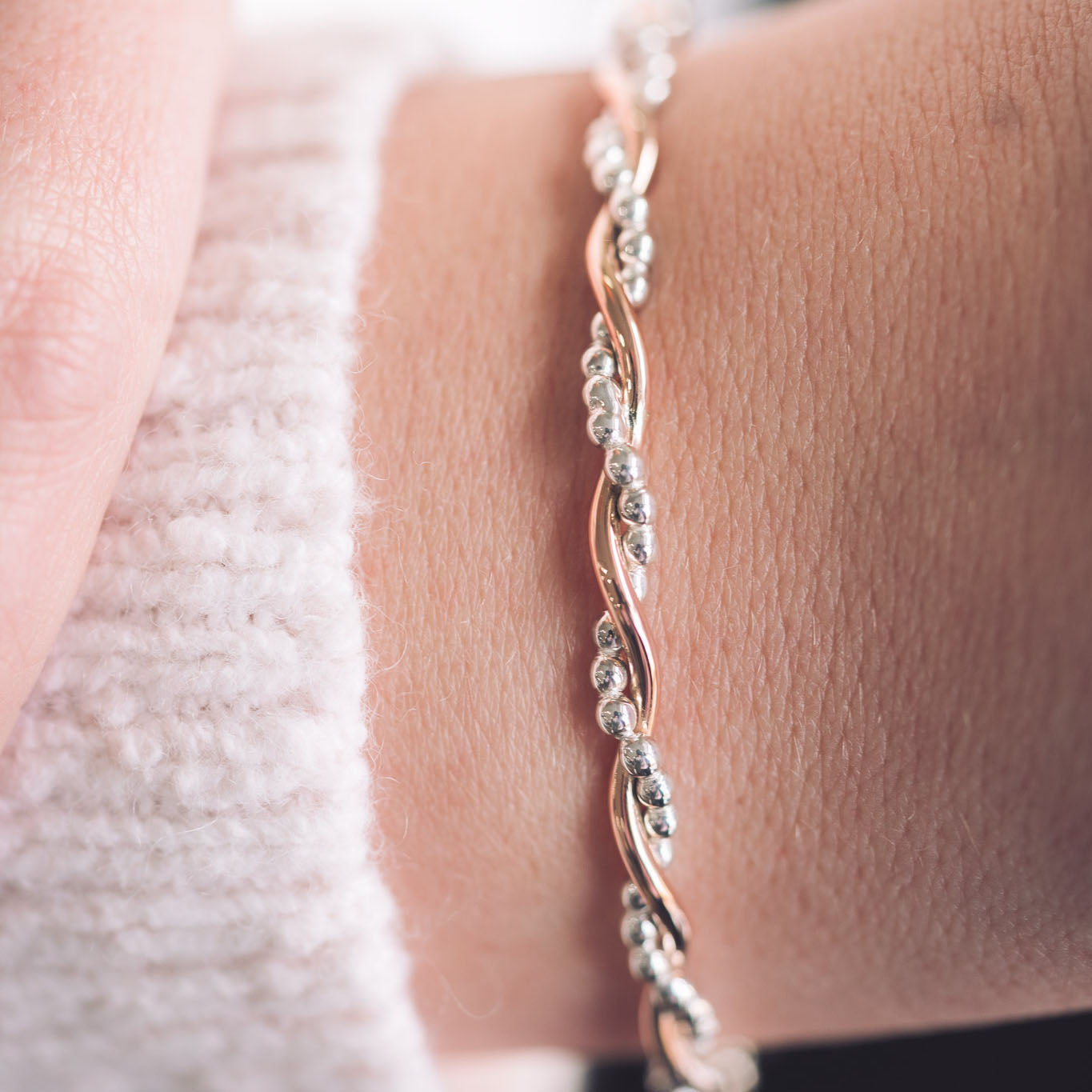 9ct Rose Gold and Silver Hand Twisted Bangle